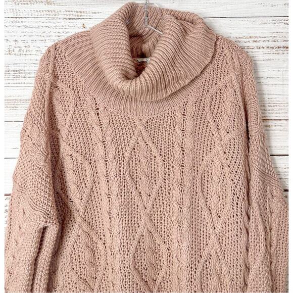 Joie Women's Cable Knit Cowl Neck High Low Pullover Sweater Blush Pink Sz Small - Picture 2 of 11